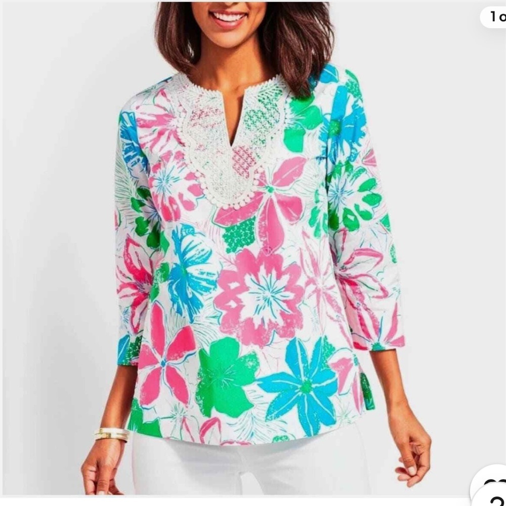 Talbots Lace Bob Floral Tunic. Size Small. - Picture 2 of 11